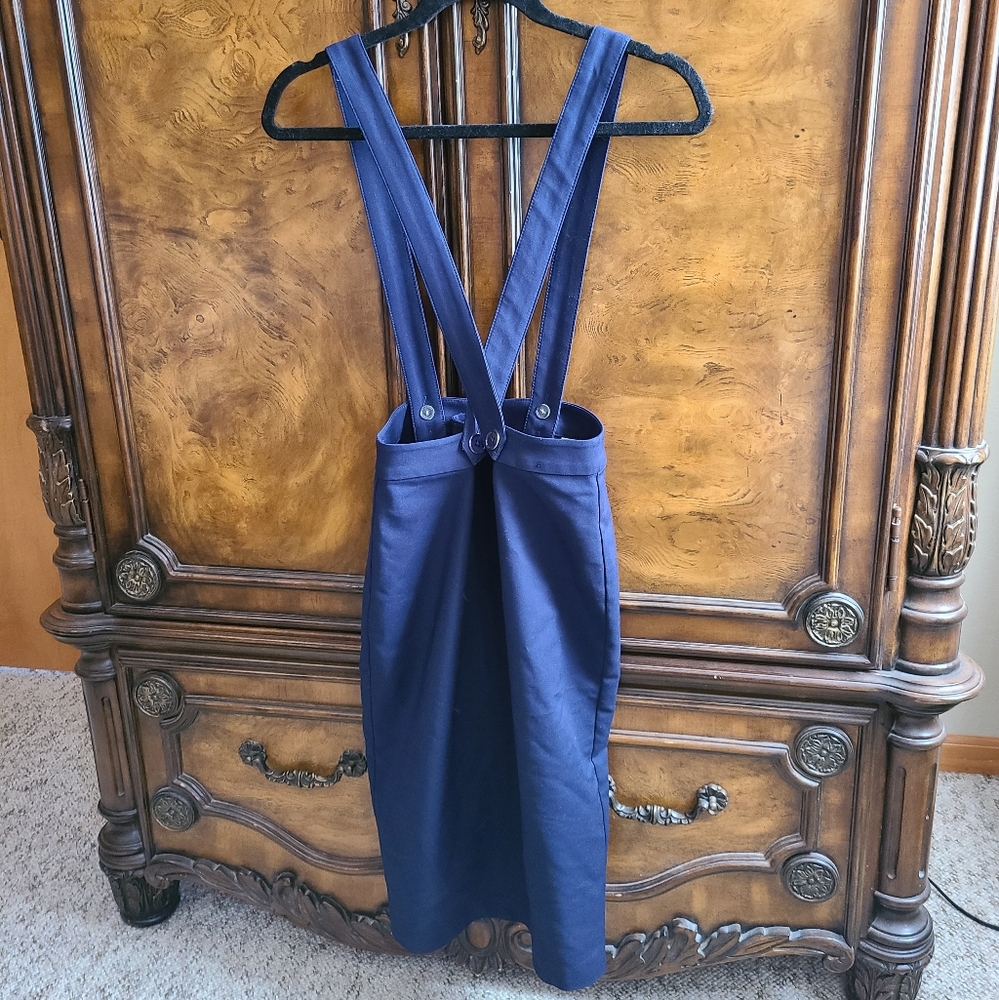 New York & Company Navy Blue Criss Cross Pinafore Pencil Skirt